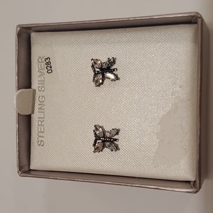 Sterling Silver Butterfly Jewelry Pink/Clear earrings New